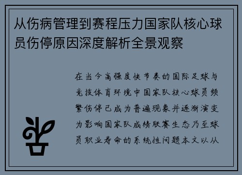 从伤病管理到赛程压力国家队核心球员伤停原因深度解析全景观察